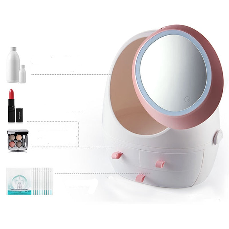 LED Makeup Mirror Cosmetics Storage Organization