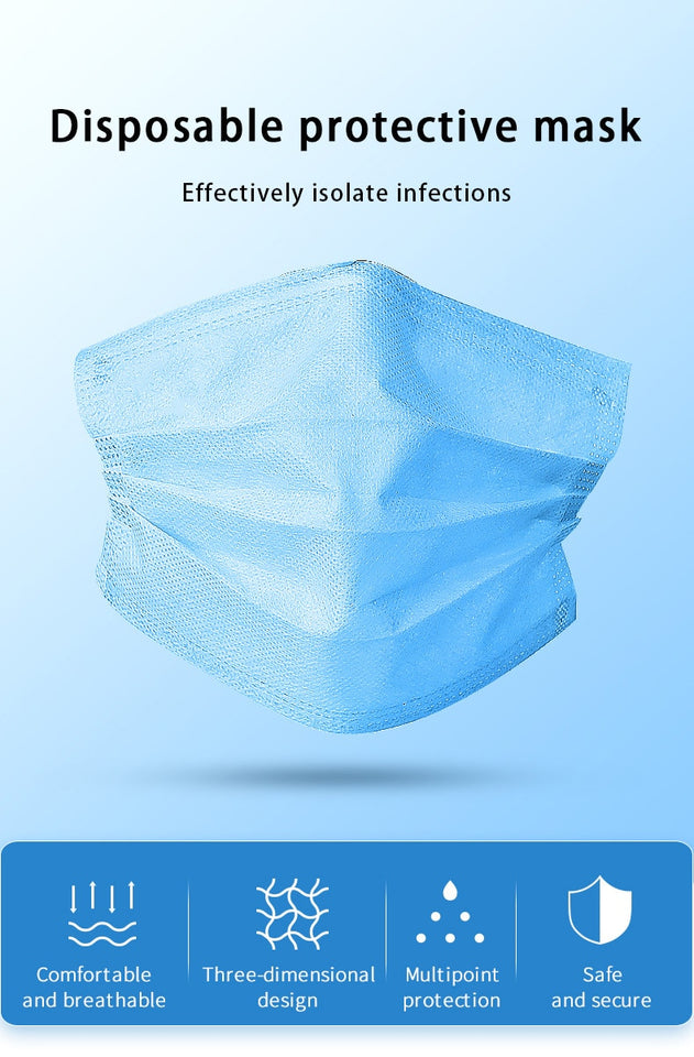 10-100pack Tri-Layered Disposable Facemask