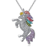 Luxury Crystal Unicorn Jewelry Set Cute Rainbow Horse Silver