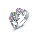 Luxury Crystal Unicorn Jewelry Set Cute Rainbow Horse Silver