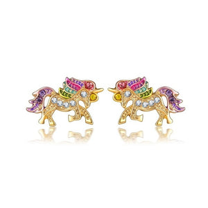 Luxury Crystal Unicorn Jewelry Set Cute Rainbow Horse Silver