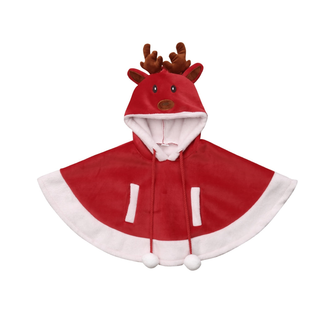 Xmas Deer Kids Baby Girls Fleece Cape Hooded