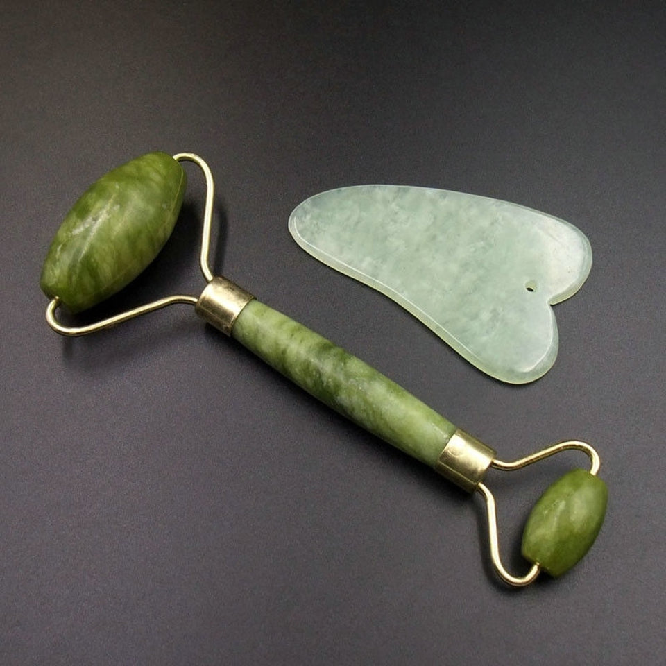 100% Anti-Aging Jade Roller & Gua Sha Scraping Tool Set